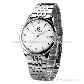 Stainless steel men's watch, silver business style, quartz movement